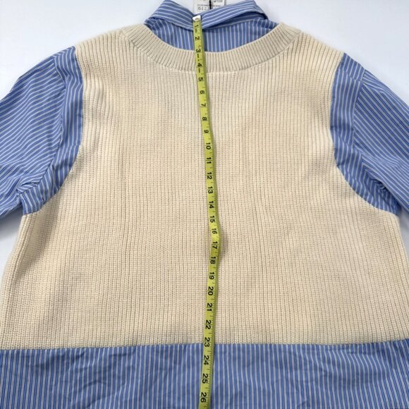 Zara Knit Womens Sweater Shirt Contrast Beige Blue Striped Oversized XS-S NEW - Picture 12 of 14